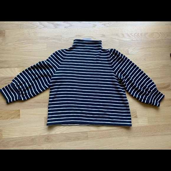 New Madewell Gathered-Sleeve Mockneck Top in sweater stripes blue white large L - Picture 10 of 12